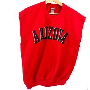 Gildan Red Varsity Collegiate Arizona Custom Raw Edge Cut Off Muscle Sweatshirt